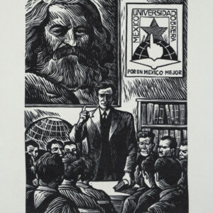 Alberto Beltrán, <i>Lombardo Toledano fundador de la Universidad Obrera</i>, s/f, linografía, 23.8 x 17.5 cm (soporte), 14 x 9.8 cm (imagen), ID ALBE18-25