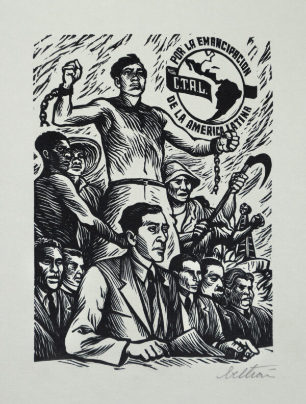 Alberto Beltrán, <i>Lombardo Toledano creador de la CTAL</i>, s/f, linografía, 23.8 x 17.5 cm (soporte), 14 x 10 cm (imagen), ID ALBE18-28
