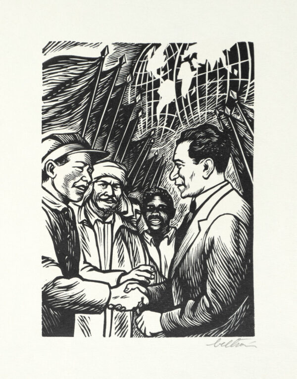 Alberto Beltrán, <i>Lombardo Toledano Vicepresidente de la FSM</i>, s/f, linografía, 23.8 x 17.5 cm (soporte), 14 x 10 cm (imagen), ID ALBE18-29