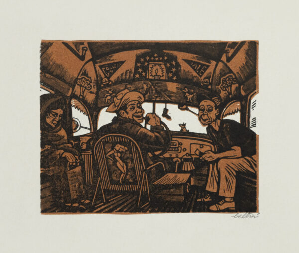 Alberto Beltrán, <i>Camión de pasajeros</i>, s/f, linografía, 21.5 x 28 cm (soporte), 10.1 x 12.7 cm (imagen), ID ALBE18-39