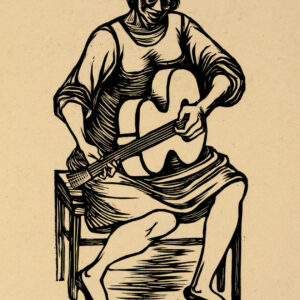 Elizabeth Catlett, <i>Mujer tocando la guitarra</i>, 1941, linografía, 35 x 24.3 cm (soporte), 18.7 x 10 cm (imagen), ID ELCA34-15