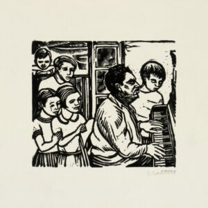 Elizabeth Catlett, <i>Tocando el piano</i>, s/f, linografía, 18.2 x 14.4 cm (soporte), 9.7 x 8.5 cm (imagen), ID ELCA34-21