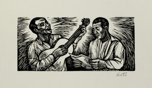 Elizabeth Catlett, <i>Hombres cantando</i>, s/f, linografía, 23 x 30.2 cm (soporte), 8.7 x 18.6 cm (imagen), ID ELCA34-23