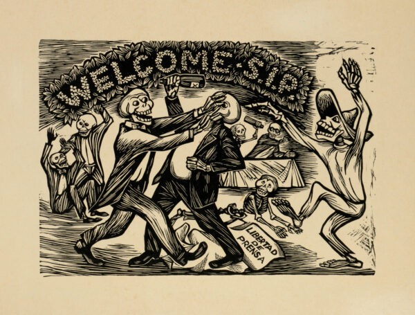 Elizabeth Catlett, <i>Welcome S.I.P. o Libertad de prensa</i>, s/f, linografía, 23.9 x 34.8 cm (soporte), 15.1 x 21.7 cm (imagen), ID ELCA34-27