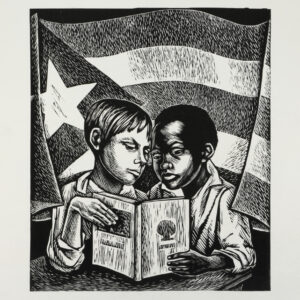 Elizabeth Catlett, <i>Integración racial</i>, s/f, linografía, 50 x 32.5 cm (soporte), 26.4 x 22.3 cm (imagen), ID ELCA34-36