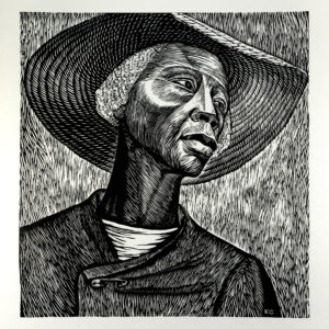 Elizabeth Catlett, <i>Cosechadora de algodón</i>, s/f, linografía, 65 x 50 cm (soporte), 45 x 42.4 cm (imagen), ID ELCA34-49