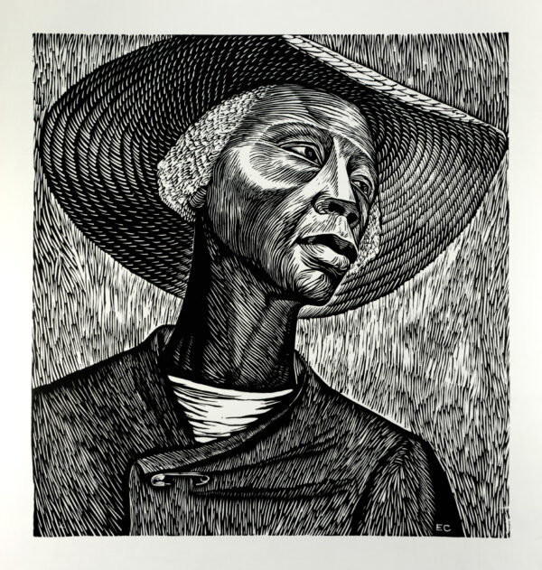 Elizabeth Catlett, <i>Cosechadora de algodón</i>, s/f, linografía, 65 x 50 cm (soporte), 45 x 42.4 cm (imagen), ID ELCA34-49