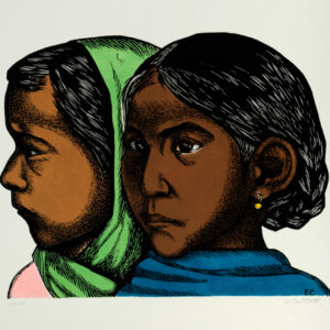 Elizabeth Catlett, <i>Cabezas de niñas</i>, s/f, lino-color, 32.7 x 50 cm (soporte), 23.5 x 30 cm (imagen), ID ELCA34-50