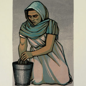 Elizabeth Catlett, <i>Mujer lavando el piso</i>, s/f, lino-color, 31.8 x 23.7 cm (soporte), 19.3 x 13.6 cm (imagen), ID ELCA34-54