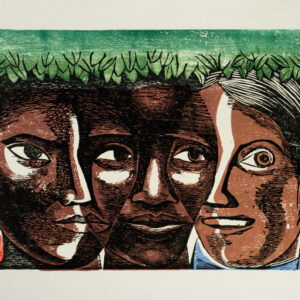 Elizabeth Catlett, <i>Tres cabezas</i>, s/f, lino-color, 35.2 x 47.5 cm (soporte), 24 x 32.5 cm (imagen), ID ELCA34-55