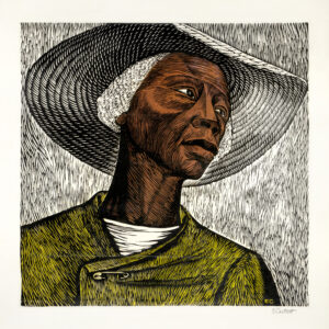 Elizabeth Catlett, <i>Cosechadoras de algodón</i>, s/f, lino-color, 65.5 x 50 cm (soporte), 45 x 42.3 cm (imagen), ID ELCA34-56