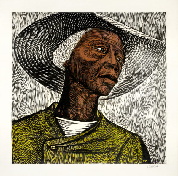 Elizabeth Catlett, <i>Cosechadoras de algodón</i>, s/f, lino-color, 65.5 x 50 cm (soporte), 45 x 42.3 cm (imagen), ID ELCA34-56