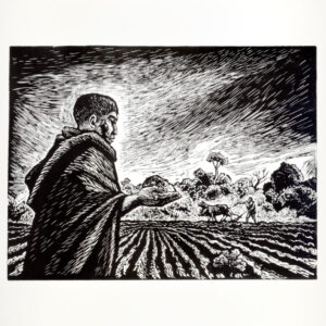 Arturo García Bustos<i>, Tierra en las manos labriegas</i>, s/f, linografía, 50.3 x 65.5 cm (soporte), 30.5 x 40.2 cm (imagen), ID ARGA75-55