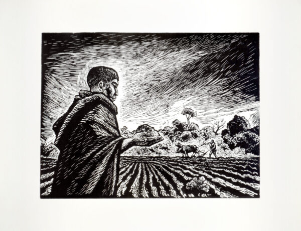 Arturo García Bustos<i>, Tierra en las manos labriegas</i>, s/f, linografía, 50.3 x 65.5 cm (soporte), 30.5 x 40.2 cm (imagen), ID ARGA75-55