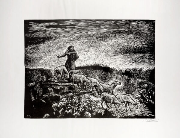 Arturo García Bustos<i>, Pastora</i>, s/f, linografía, 46.1 x 53.6 cm (soporte), 29.8 x 39.8 cm (imagen), ID ARGA75-68