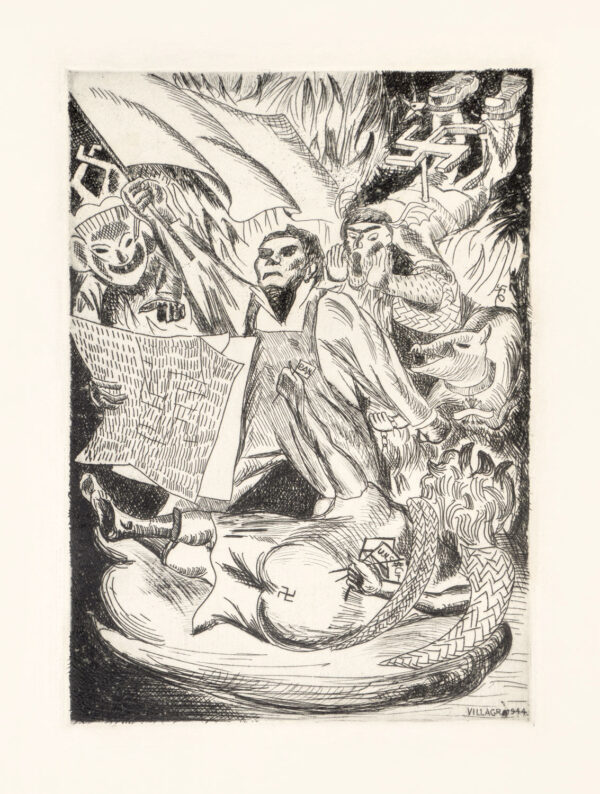 Agustín Villagra<i>, La quinta columna</i>, 1944, xilografía, 41.3 x 30 cm (soporte), 28.7 x 20.3 cm (imagen), ID AGVI218-2
