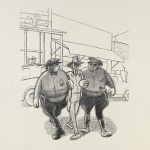 Carroll Cloar<i>, Entre dos policías</i>, s/f, litografía, 50.2 x 32.8 cm (soporte), 25 x 20.6 cm (imagen), ID CACL36-3