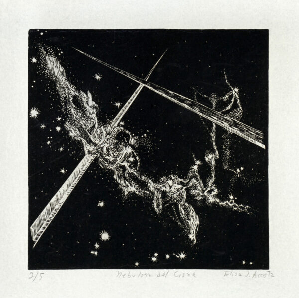 Elisa Acosta J.<i>, Nebulosa del cisne</i>, s/f, linografía, 50 x 37.5 cm (soporte), 25.5 x 25.2 cm (imagen), ID ELAC2-3