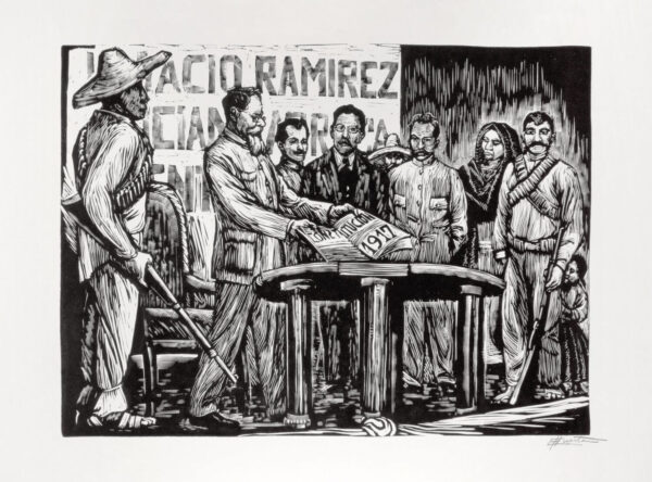 Elena Huerta<i>, México se da su ley</i>, s/f, litografía, 50.3 x 65.3 cm (soporte), 30.3 x 42.4 cm (imagen), ID ELHU99-28