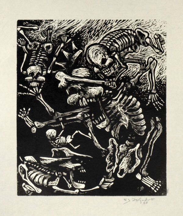 F. J. Delgado<i>, Calaveras</i>, 1958, linografía, 37.1 x 32 cm (soporte), 21.5 x 25.5 cm (imagen), ID F.DE53-5