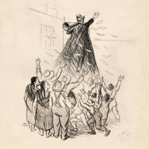 Fernando Castro Pacheco<i>, Hombre disfrazado de diablo</i>, 1945, litografía, 50.3 x 40.7 cm (soporte), 37.5 x 28.5 cm (imagen), ID FECA33-2