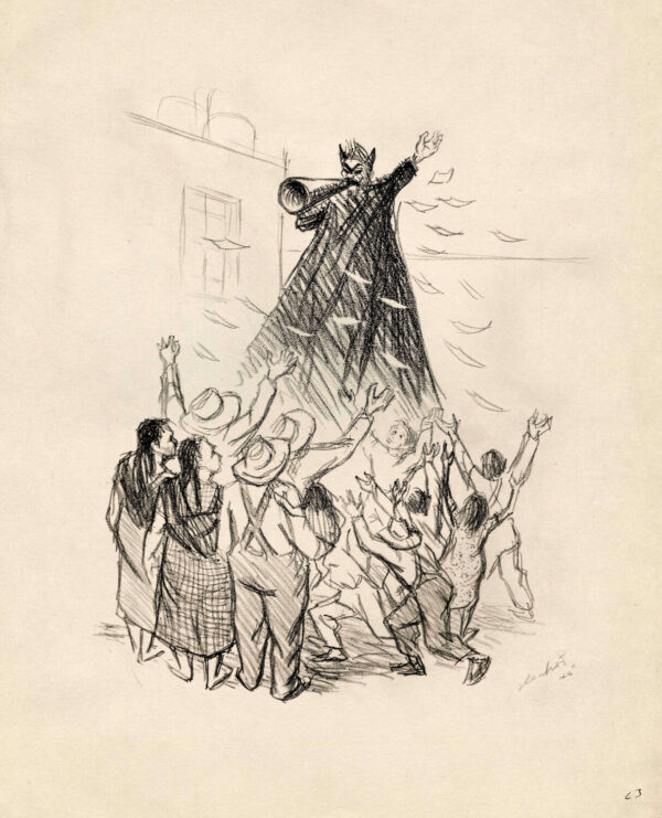 Fernando Castro Pacheco<i>, Hombre disfrazado de diablo</i>, 1945, litografía, 50.3 x 40.7 cm (soporte), 37.5 x 28.5 cm (imagen), ID FECA33-2
