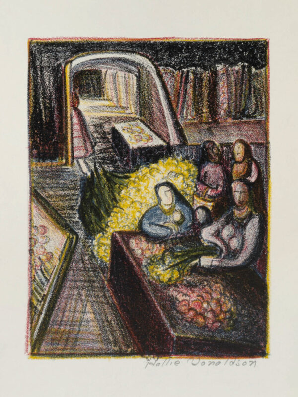 Hallie Donaldson<i>, Vendedora de flores</i>, s/f, lito-color, 32.5 x 24.2 cm (soporte), 23.3 x 17.5 cm (imagen), ID HADO57-1
