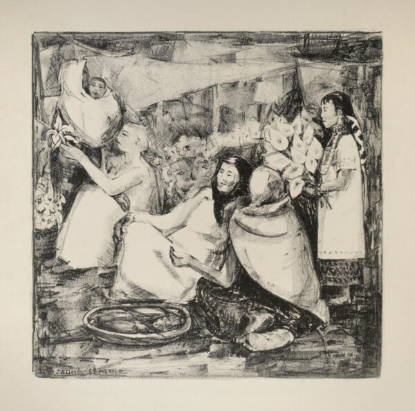 J. A. Dávila<i>, Mercado de flores</i>, 1959, litografía, 65.5 x 50.2 cm (soporte), 37.5 x 38.5 cm (imagen), ID J.DÁ49-1