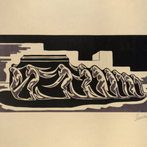 Jesús Gutiérrez Martínez<i>, Sepelio</i>, s/f, lino-color, 65 x 50.4 cm (soporte), 44.7 x 22.5 cm (imagen), ID JEGU91-4