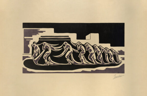 Jesús Gutiérrez Martínez<i>, Sepelio</i>, s/f, lino-color, 65 x 50.4 cm (soporte), 44.7 x 22.5 cm (imagen), ID JEGU91-4