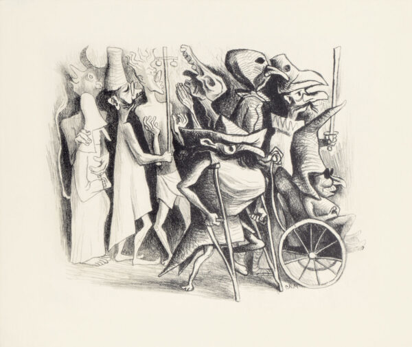 José Chávez Morado<i>, Desfile de la prensa</i>, 1942, litografía, 24.2 x 32.2 cm (soporte), 17.2 x 21.5 cm (imagen), ID JOCH48-15