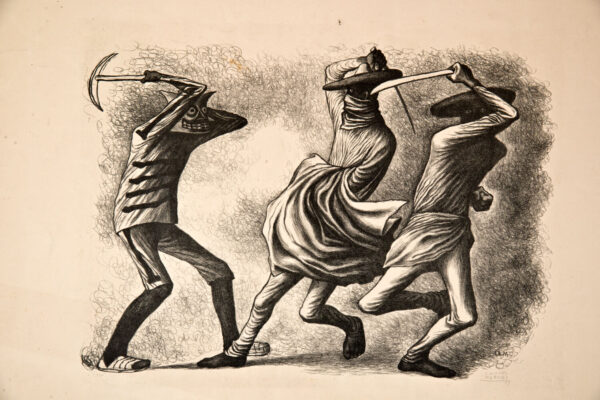 José Chávez Morado<i>, Los tres danzantes</i>, 1939, litografía, 50 x 65.2 cm (soporte), 31.5 x 43 cm (imagen), ID JOCH48-24
