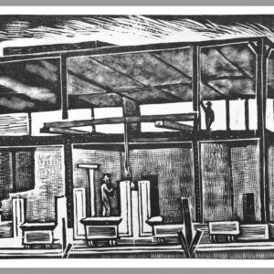 José Chávez Morado<i>, Construcción</i>, 1940, linografía, 15.3 x 23.4 cm (soporte), 9.1 x 11.4 cm (imagen), ID JOCH48-4
