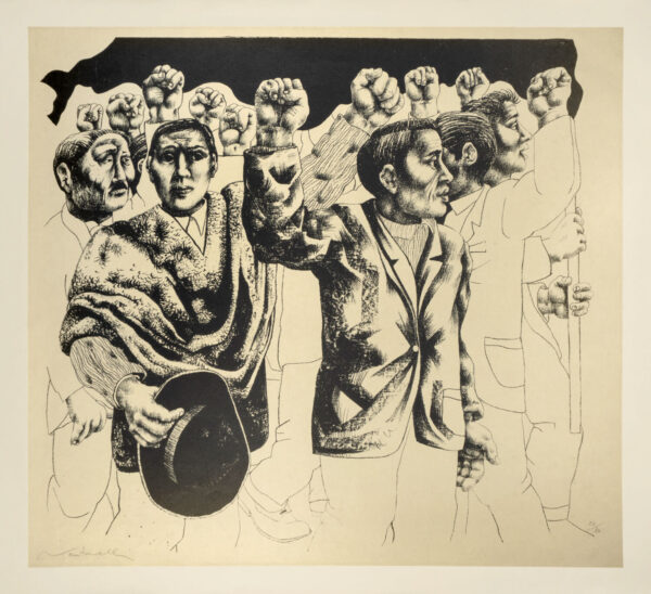 José Venturelli<i>, Manifestantes</i>, s/f, linografía, 55 x 64.5 cm (soporte), 49.5 x 55.6 cm (imagen), ID JOVE217-6
