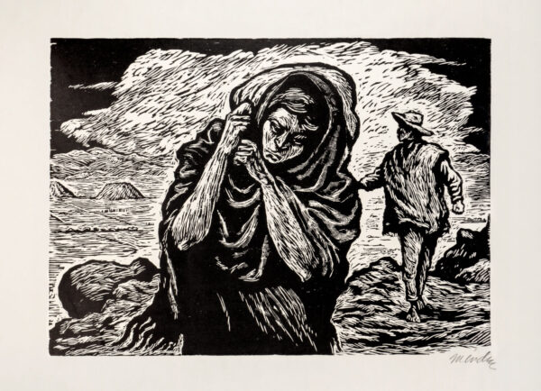 Leopoldo Méndez<i>, El rebozo de soledad (La fuga)</i>, s/f, linografía, 50.3 x 65 cm (soporte), 31 x 42 cm (imagen), ID LEMÉ133-1