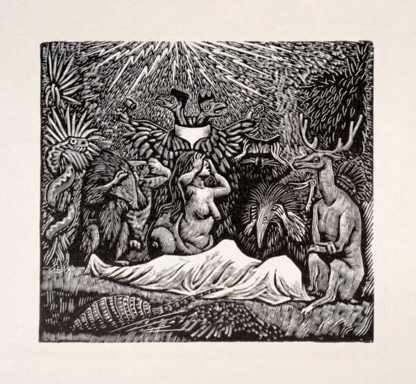 Leopoldo Méndez<i>, Velorio</i>, s/f, linografía, 35 x 24 cm (soporte), 12.4 x 13.5 cm (imagen), ID LEMÉ133-121