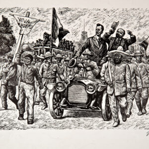 Leopoldo Méndez<i>, La entrada de Francisco I. Madero a la Ciudad de México</i>, s/f, linografía, 42 x 30.5 cm (soporte), ID LEMÉ133-45