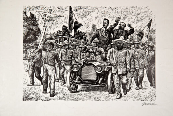 Leopoldo Méndez<i>, La entrada de Francisco I. Madero a la Ciudad de México</i>, s/f, linografía, 42 x 30.5 cm (soporte), ID LEMÉ133-45