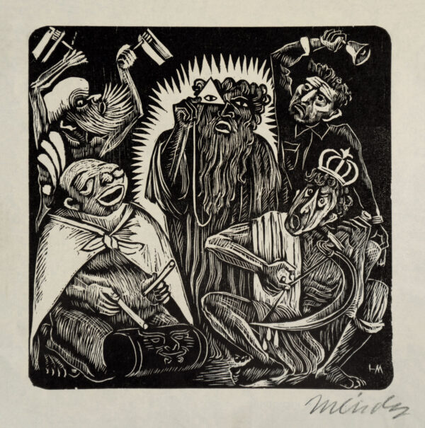 Leopoldo Méndez<i>, Sinfonía de locos</i>, s/f, linografía, 17.6 x 17.5 cm (soporte), 15 x 15 cm (imagen), ID LEMÉ133-71