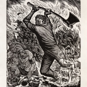 Leopoldo Méndez<i>, Los pueblos libres se levantan contra el fascismo</i>, <i>ca.</i> 1945, linografía, 32 x 24.1 cm (soporte), 24.9 x 20.3 cm (imagen), ID LEMÉ133-87