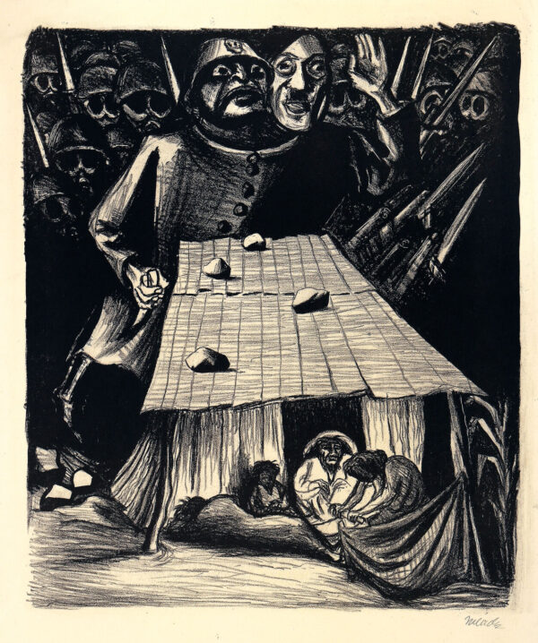 Leopoldo Méndez<i>, La amenaza del fascismo</i>, 1937, litografía, 65.4 x 50 cm (soporte), 39 x 32.5 cm (imagen), ID LEMÉ133-9