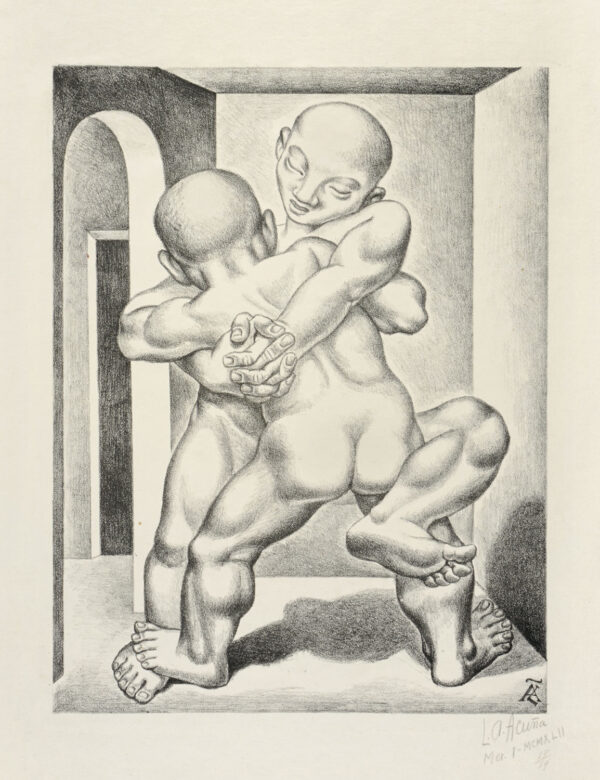 Luis Alberto Acuña<i>, Jóvenes luchando</i>, 1942, litografía, 32 x 50 cm (soporte), 23.5 x 30.5 cm (imagen), ID LUAC3-9